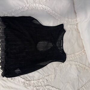 Black Pleated Cut Out Sleeveless Tank Top